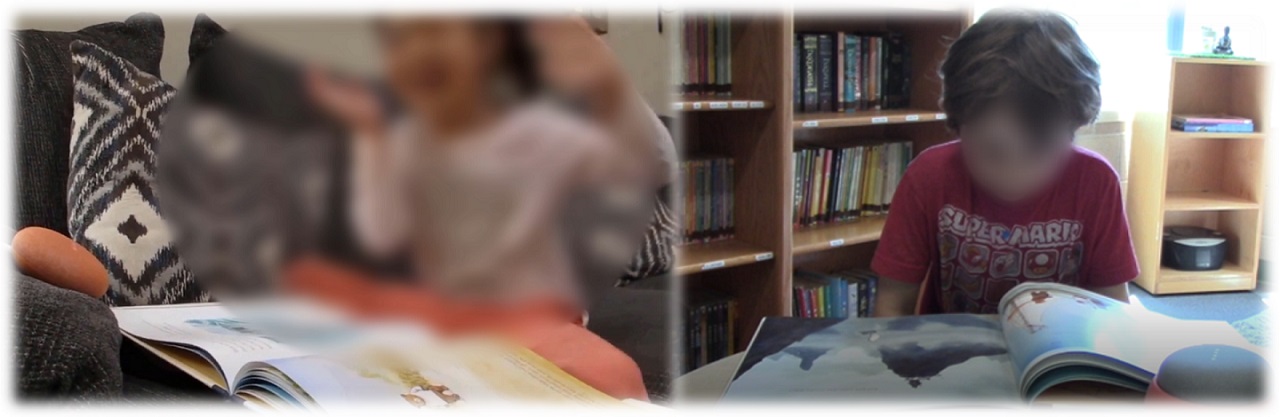 Children reading picture books in different settings